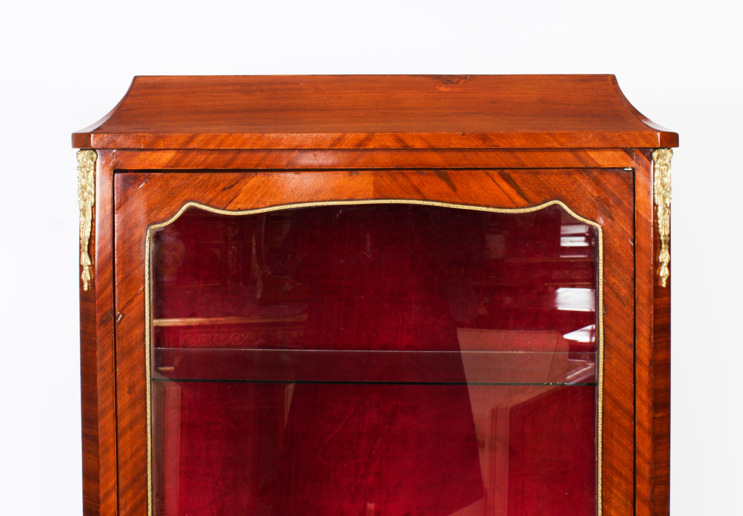 20th Century Antique French Ormolu Mounted Walnut Display Cabinet Circa 1920 For Sale
