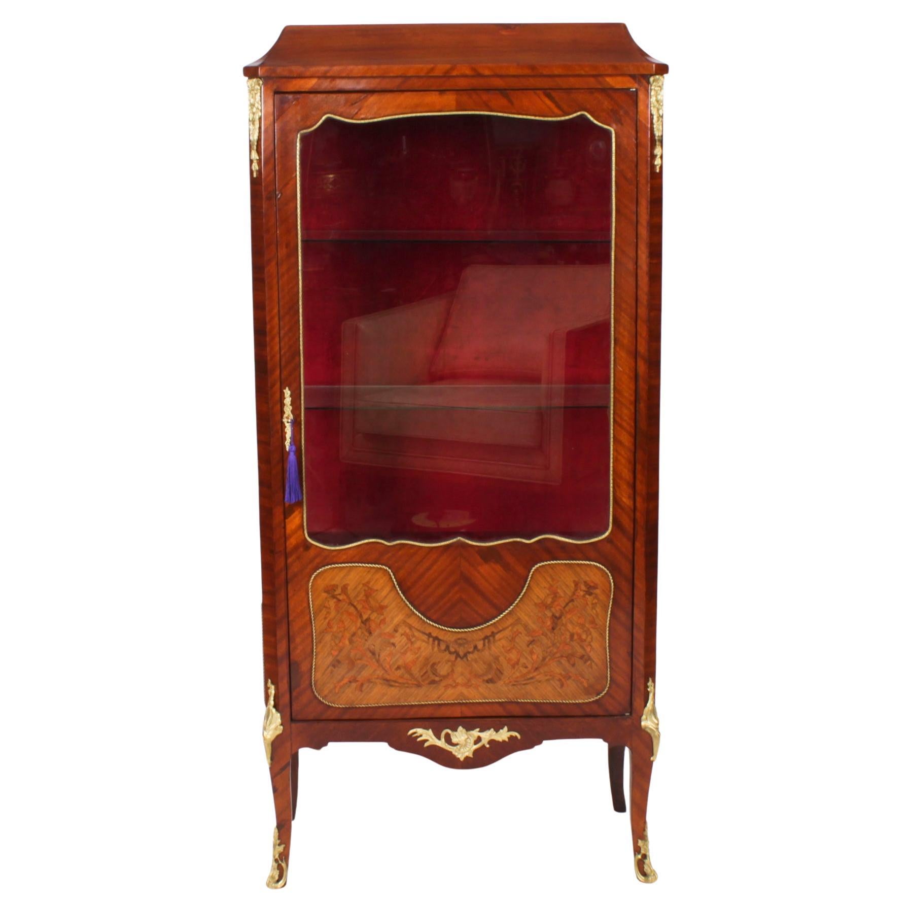 Antique French Ormolu Mounted Walnut Display Cabinet Circa 1920 For Sale