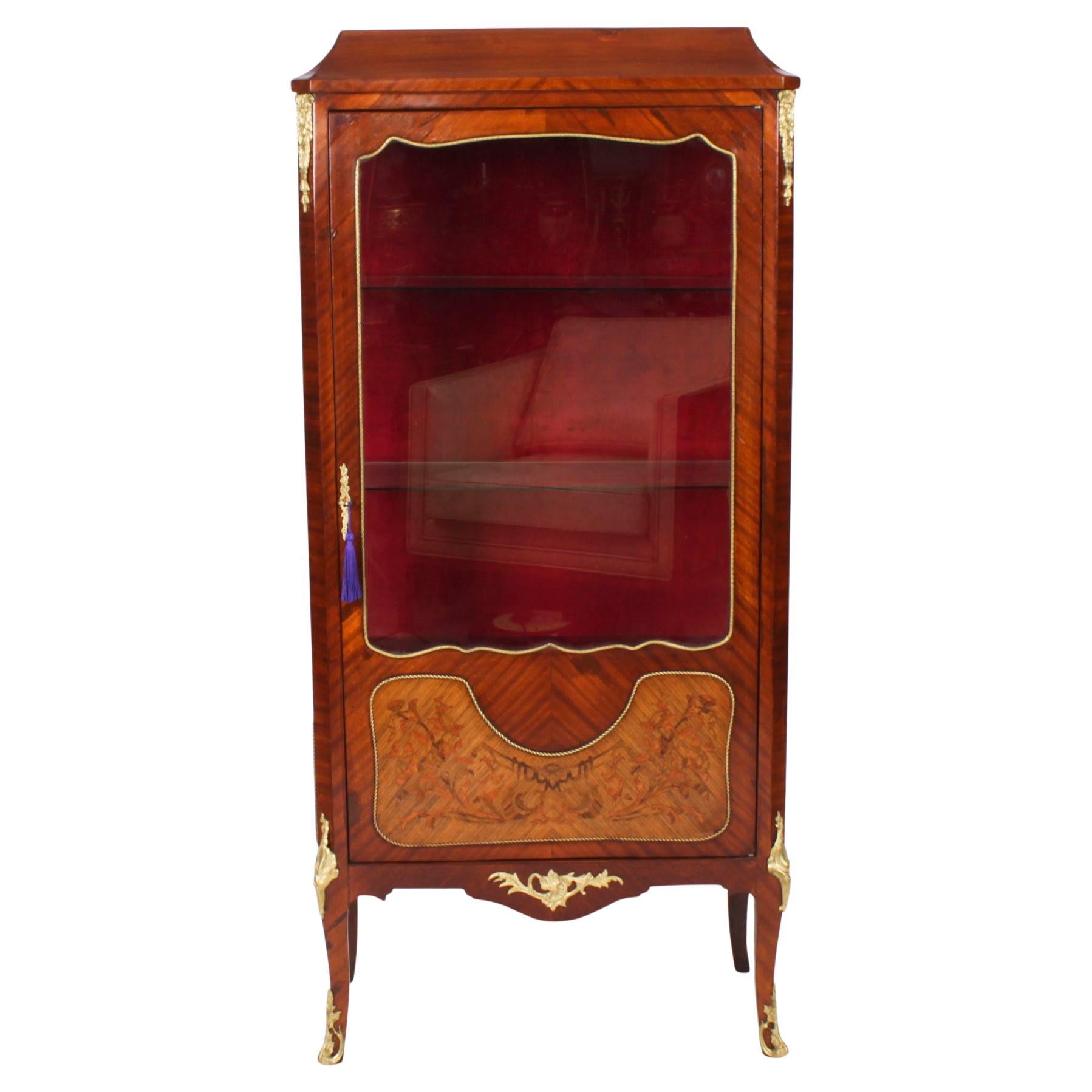Antique French Ormolu Mounted Walnut Display Cabinet Circa 1920