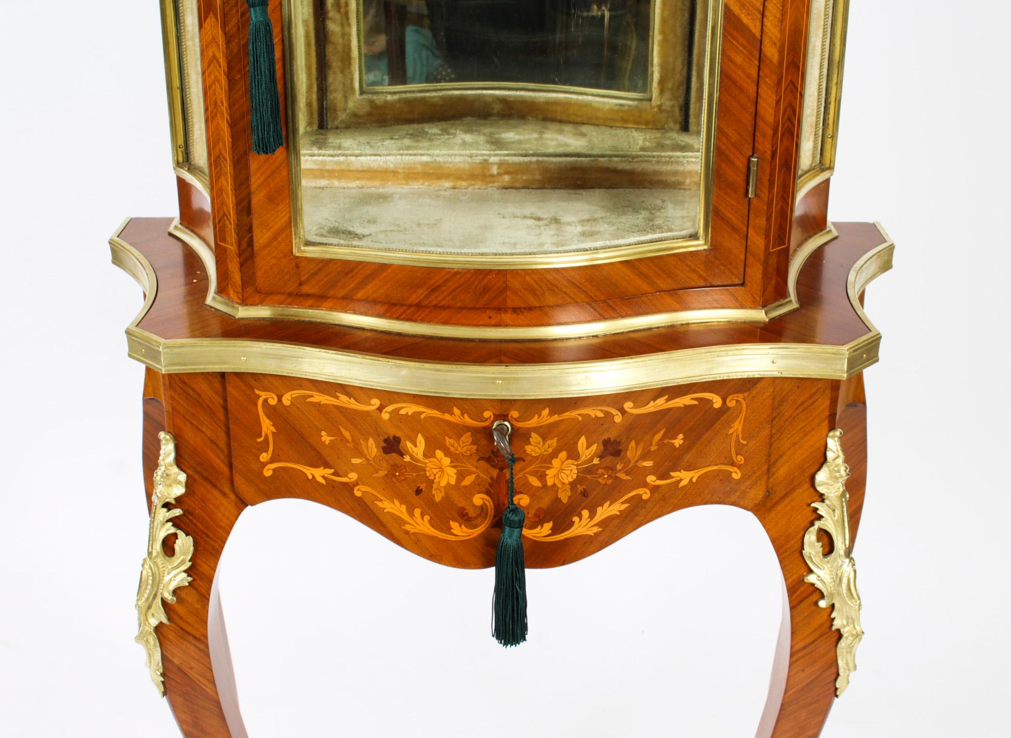 Antique French Ormolu Mountred Marquetry Display Cabinet 19th C 1