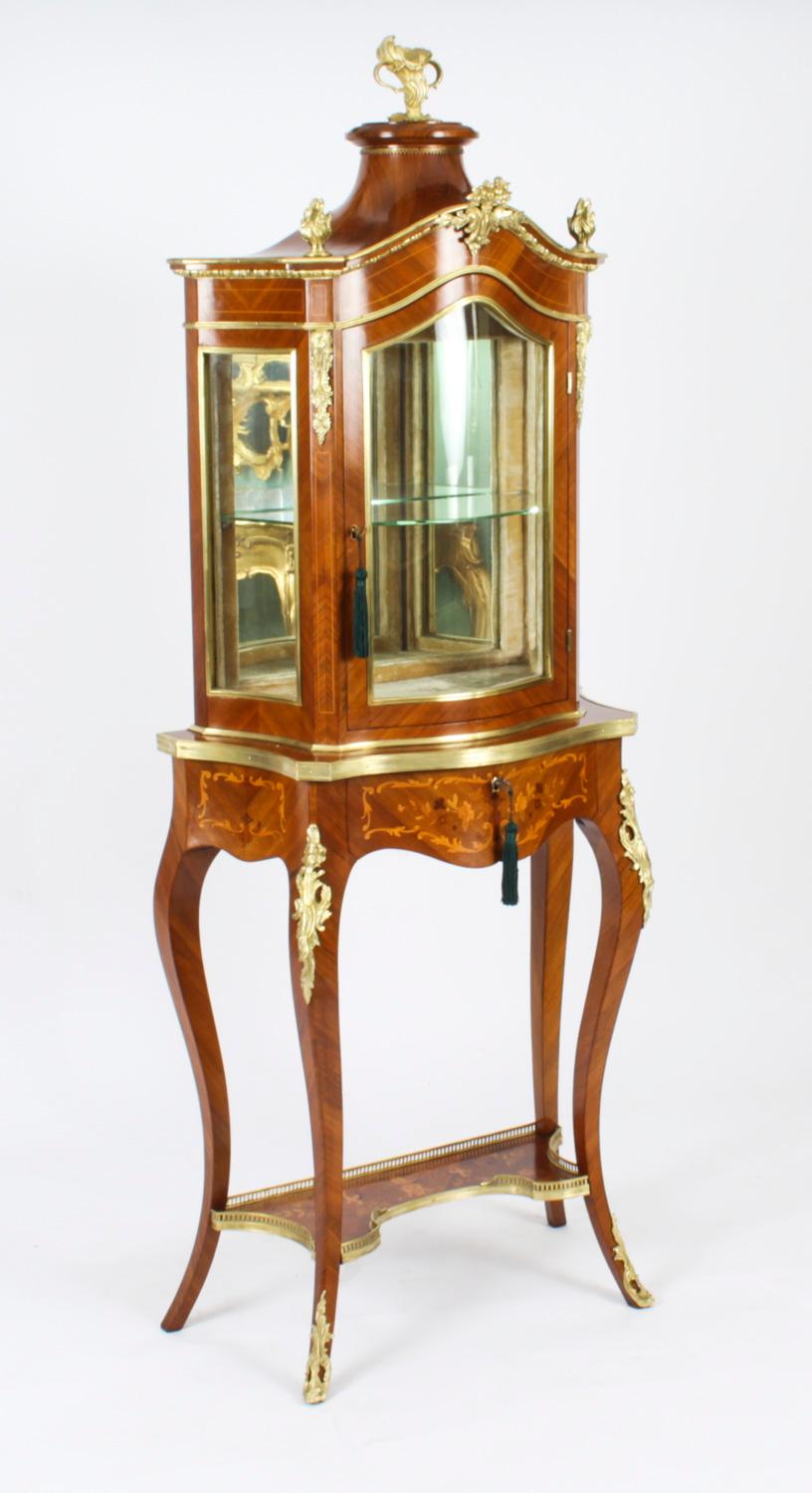 Antique French Ormolu Mountred Marquetry Display Cabinet 19th C 2