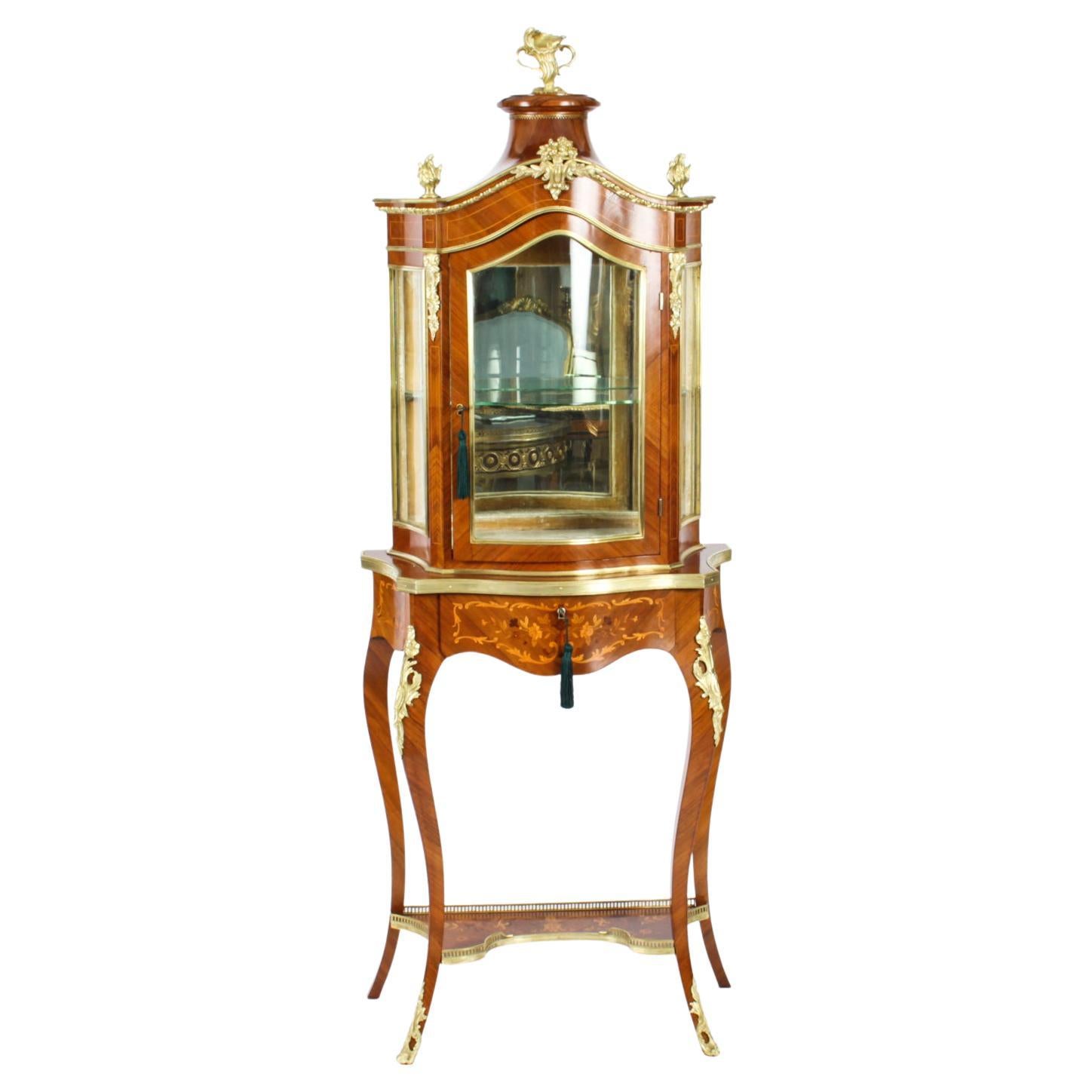 Antique French Ormolu Mountred Marquetry Display Cabinet 19th C