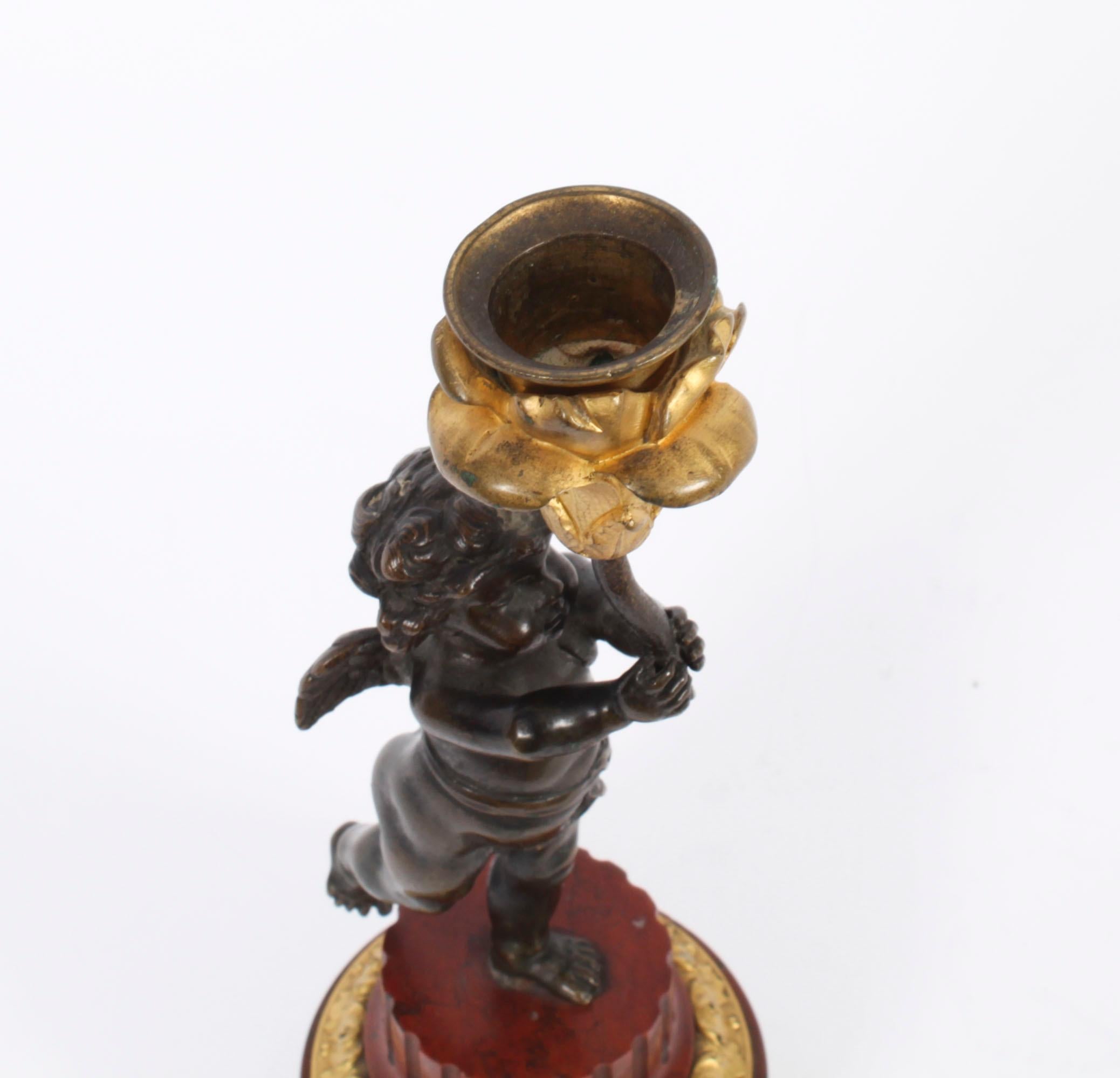 Antique French Ormolu & Patinated Bronze Cherub Candle Stick 19th Century 10