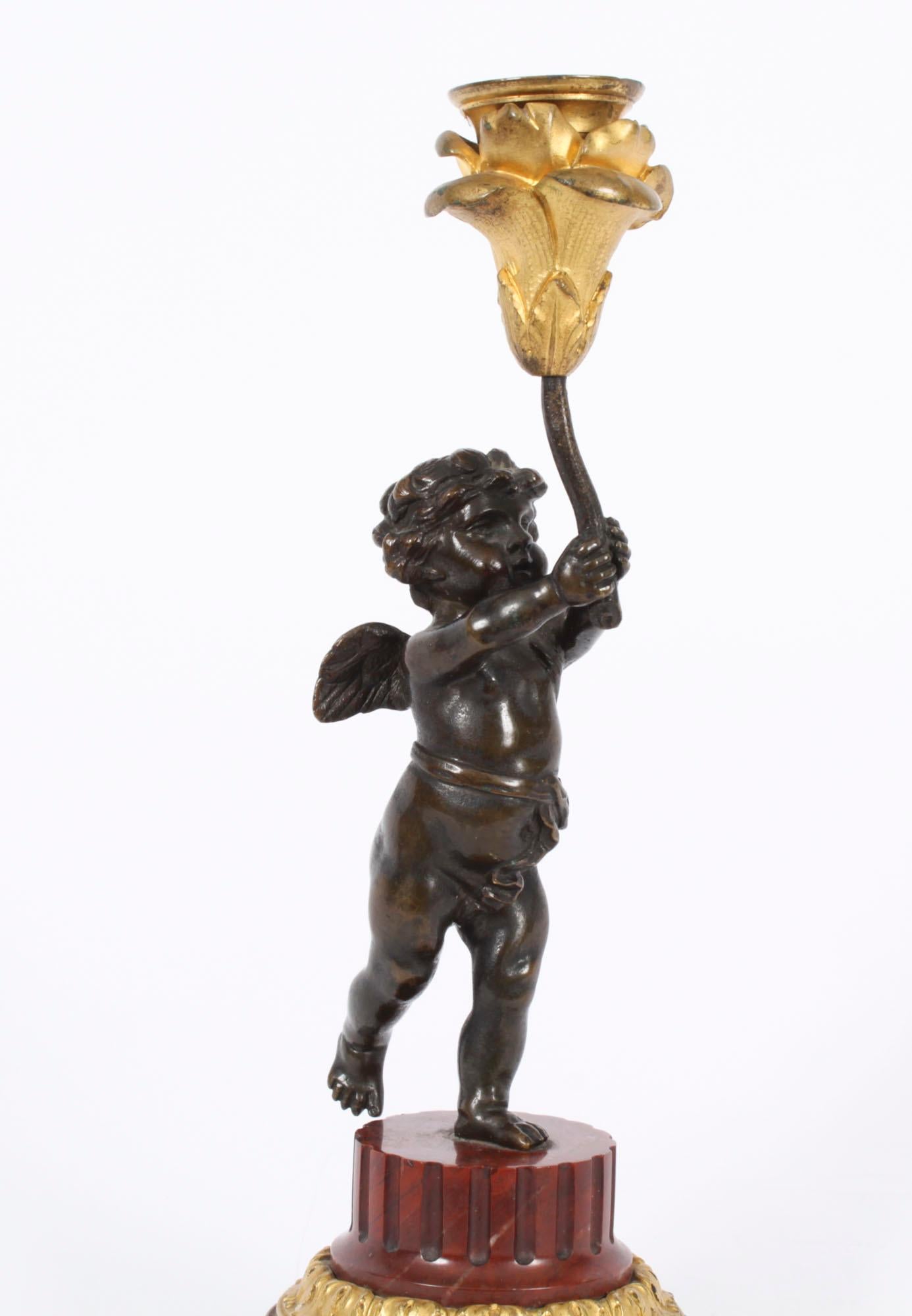 Antique French Ormolu & Patinated Bronze Cherub Candle Stick 19th Century 1