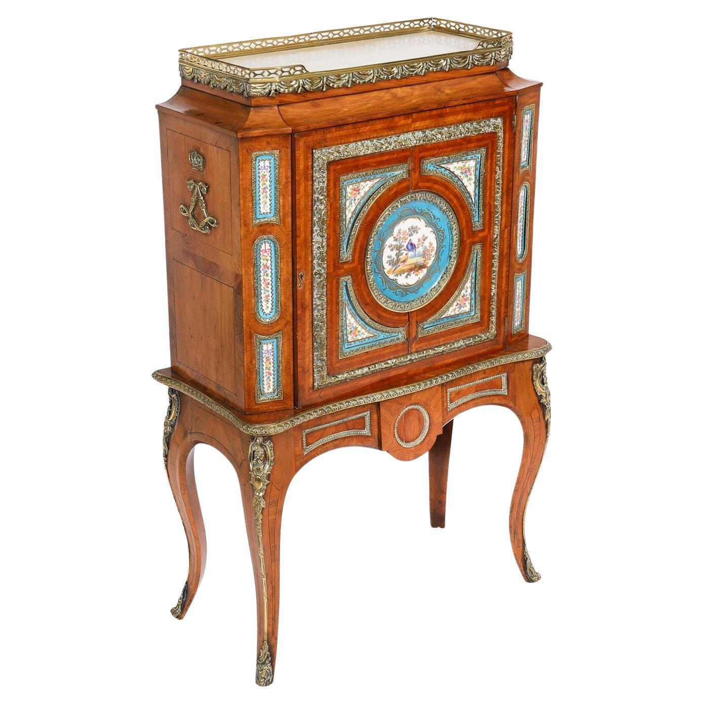 Antique French Ormolu Pier Cabinet Sevres Plaques 19th Century For Sale