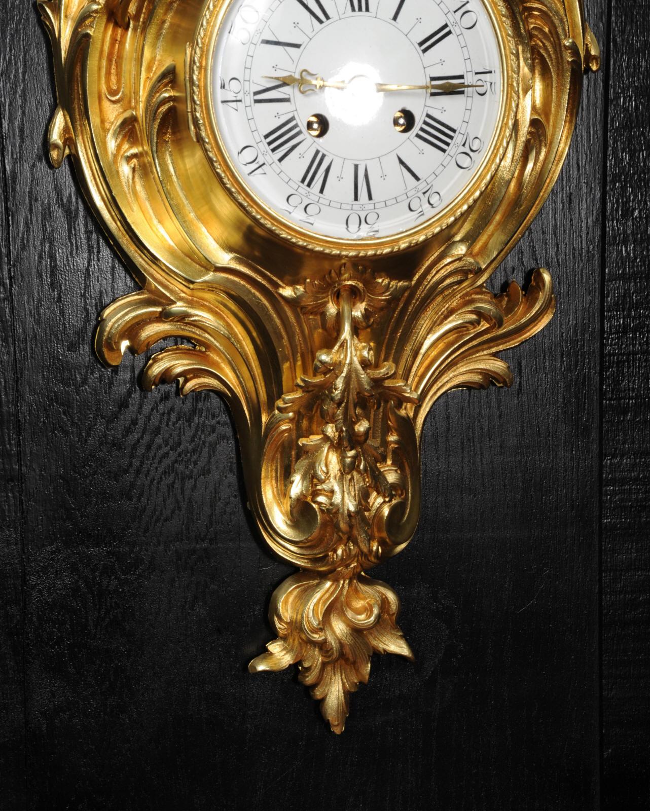 Antique French Ormolu Rococo Cartel Wall Clock, Dolphin 5
