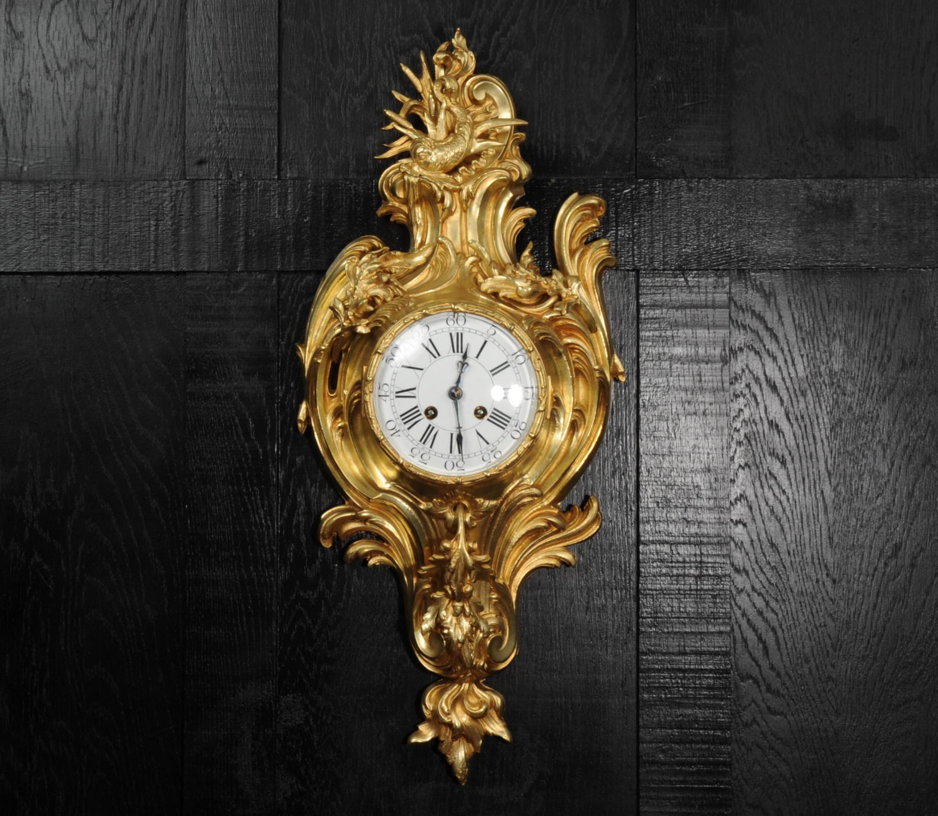 Antique French Ormolu Rococo Cartel Wall Clock - Dolphin For Sale 5