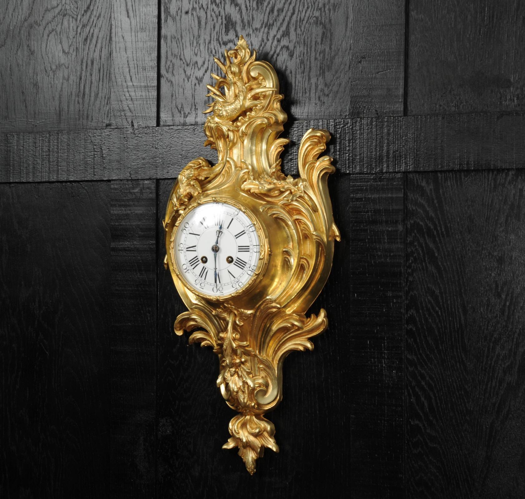 Antique French Ormolu Rococo Cartel Wall Clock - Dolphin For Sale 6