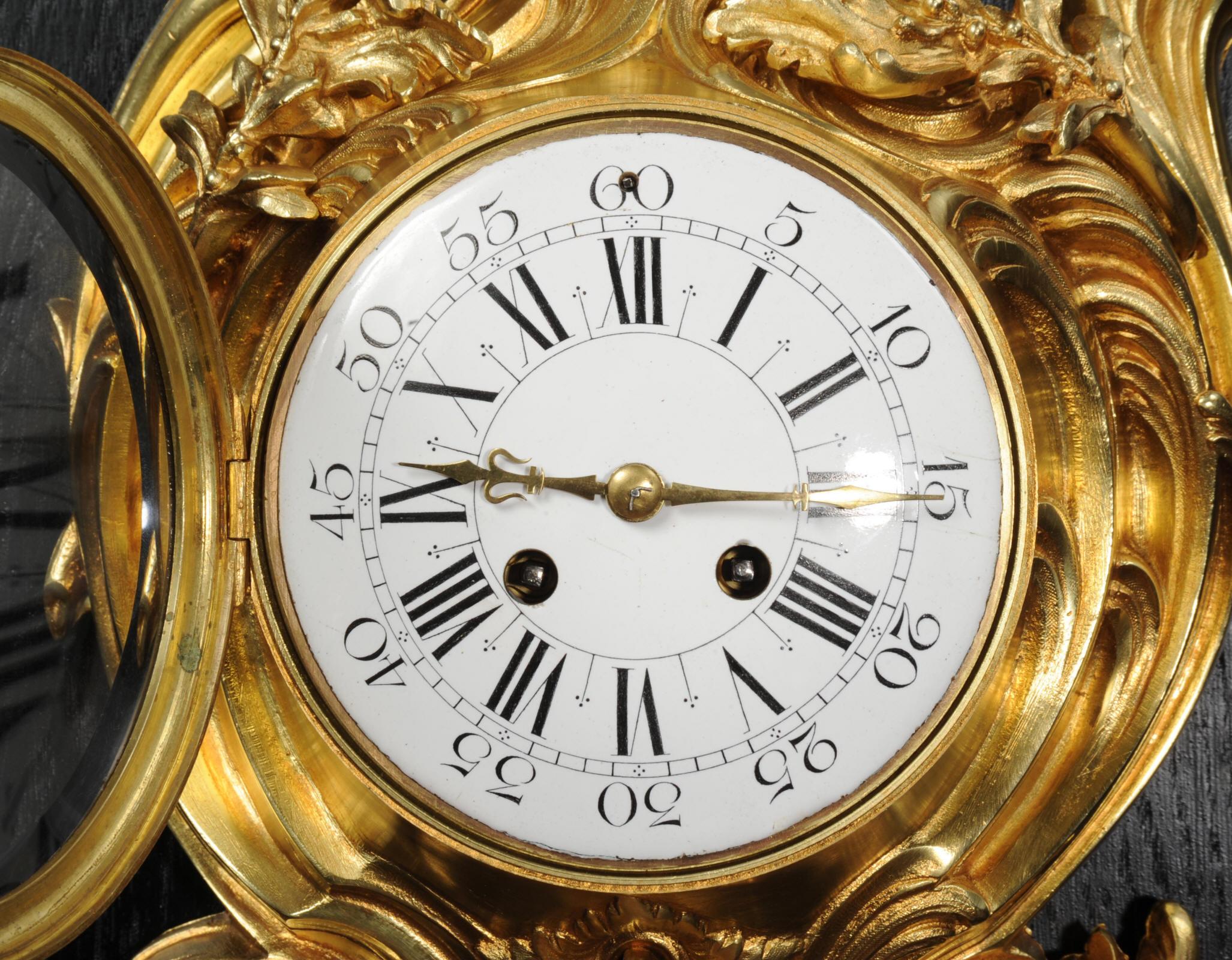 Antique French Ormolu Rococo Cartel Wall Clock, Dolphin 7