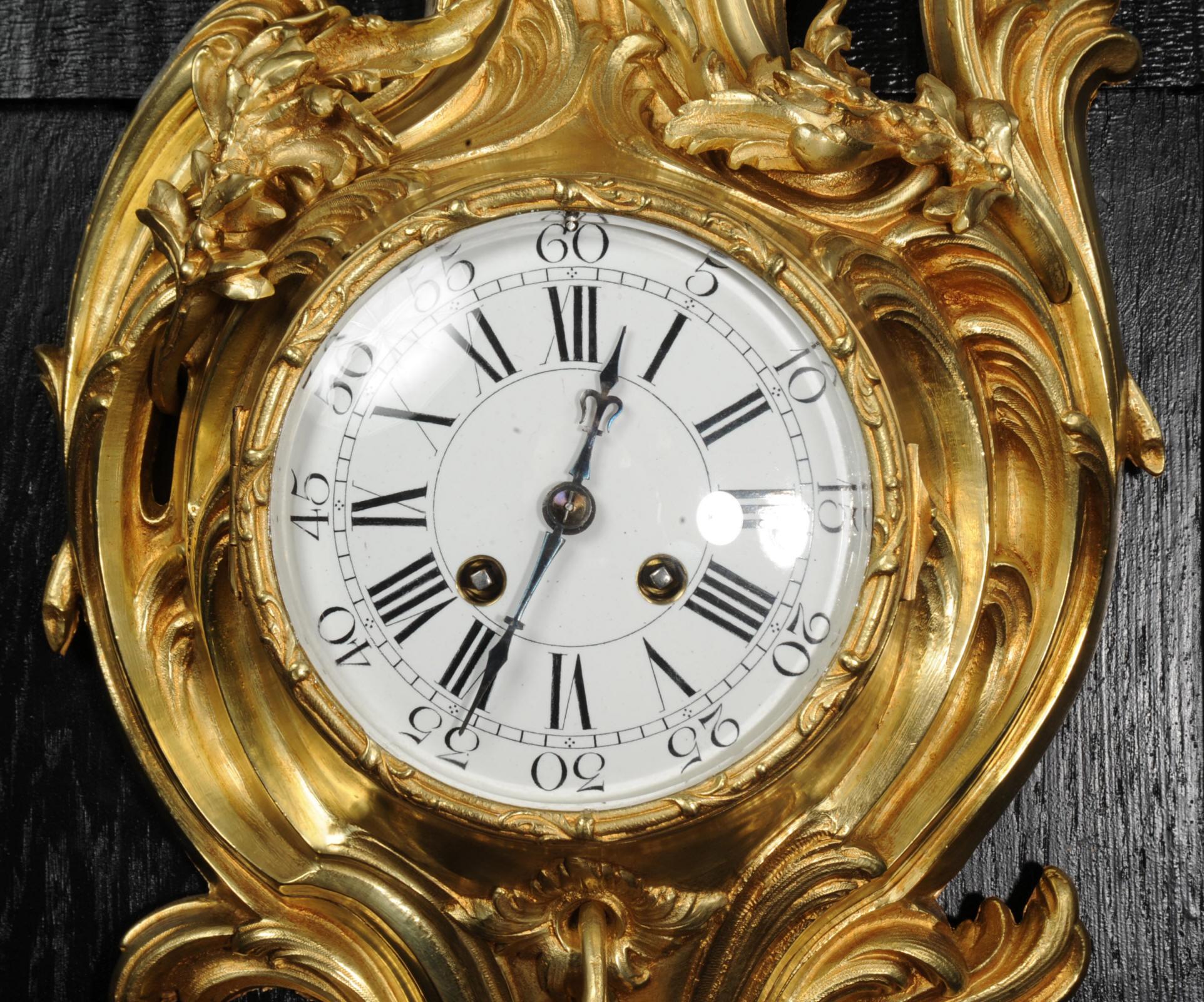 Antique French Ormolu Rococo Cartel Wall Clock - Dolphin For Sale 8