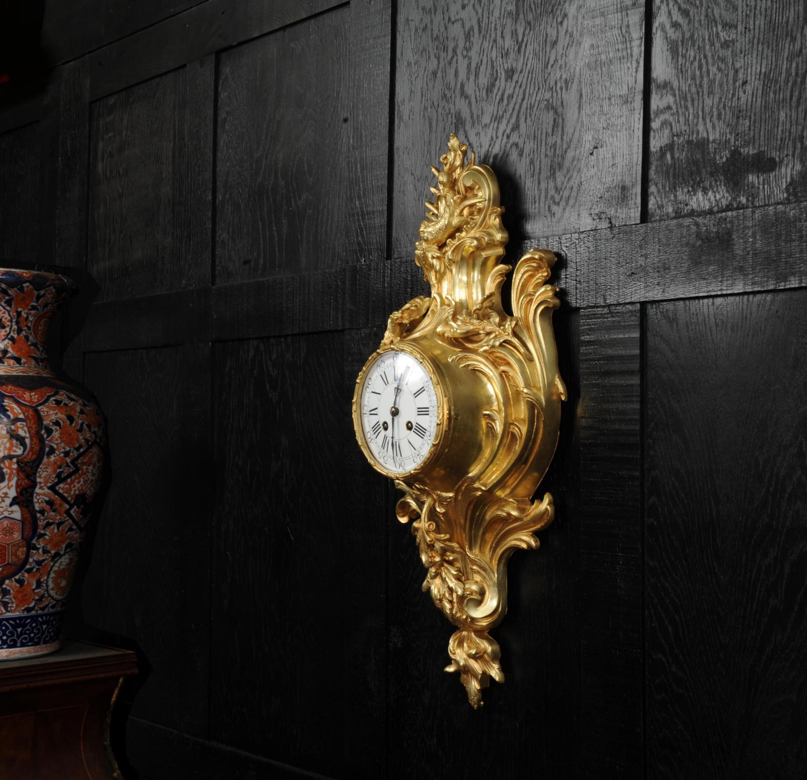 Bronze Antique French Ormolu Rococo Cartel Wall Clock - Dolphin For Sale