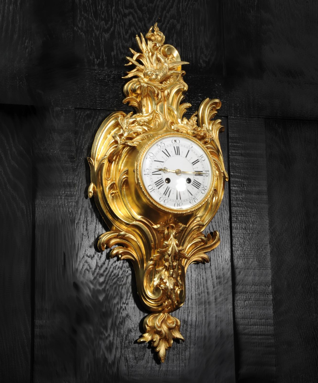 Antique French Ormolu Rococo Cartel Wall Clock, Dolphin 1
