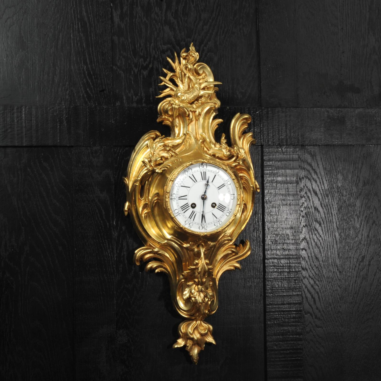 Antique French Ormolu Rococo Cartel Wall Clock - Dolphin For Sale 1