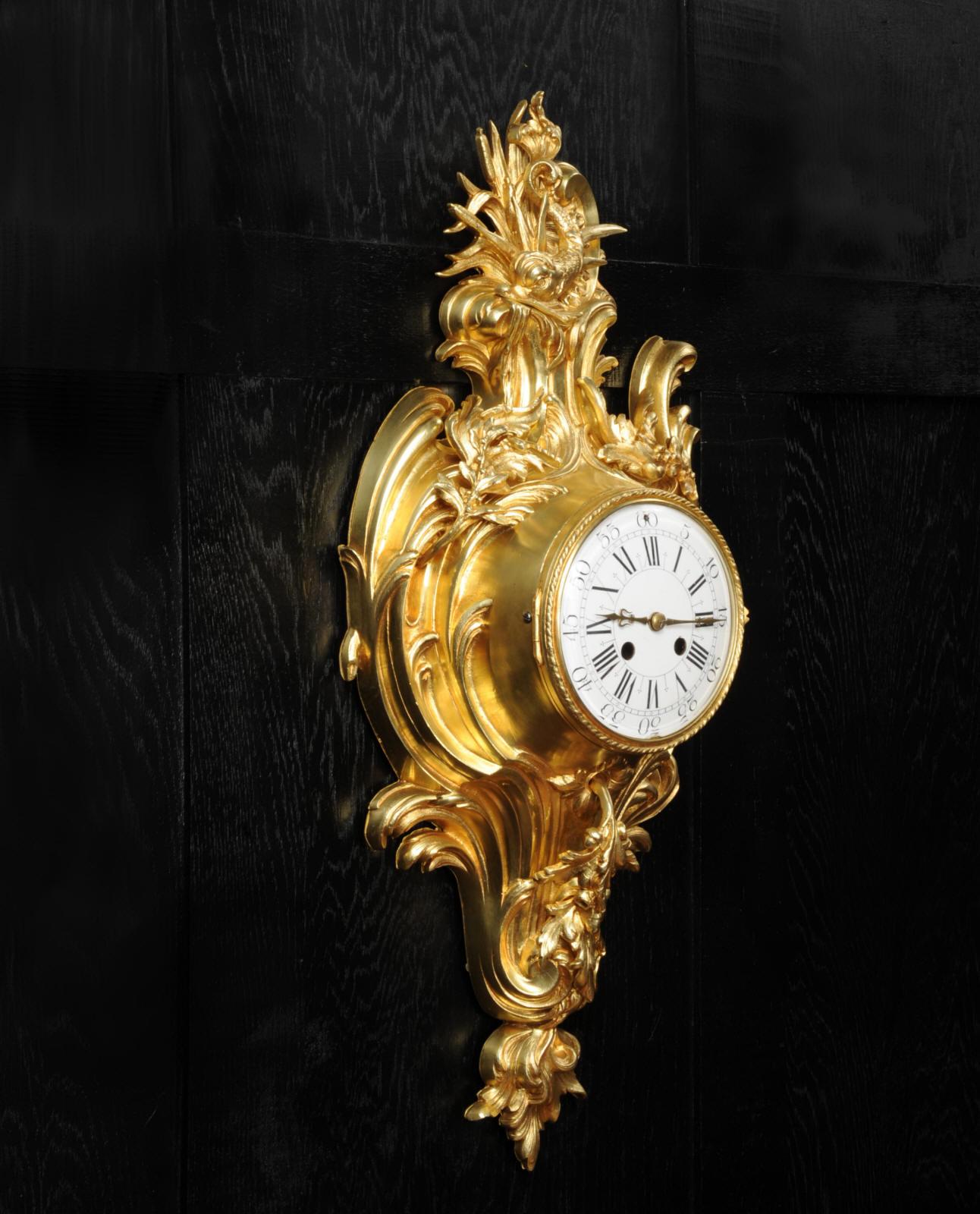 Antique French Ormolu Rococo Cartel Wall Clock, Dolphin 2