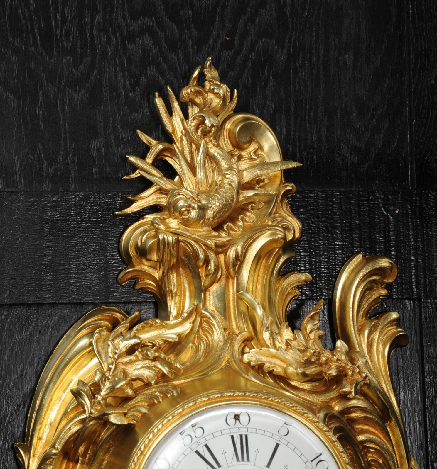 Antique French Ormolu Rococo Cartel Wall Clock, Dolphin 3