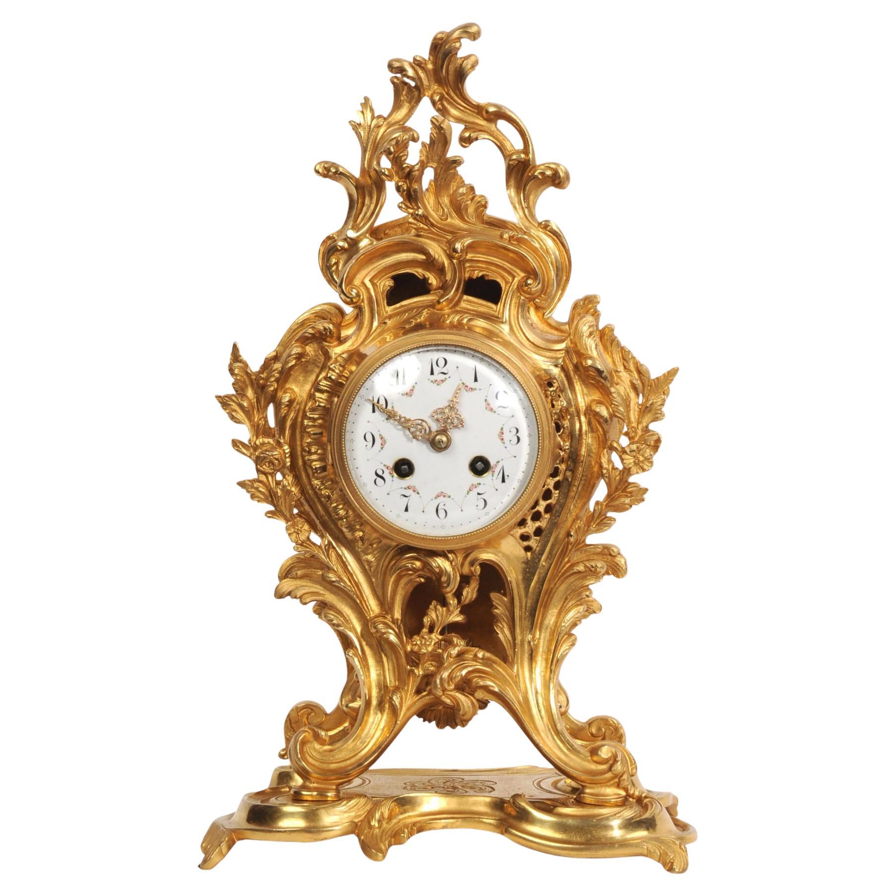 Antique French Ormolu Rococo Clock - Fully Restored For Sale