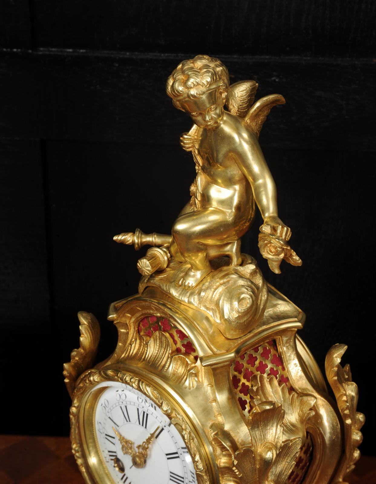 Antique French Ormolu Rococo Clock Set - Cupid For Sale 10