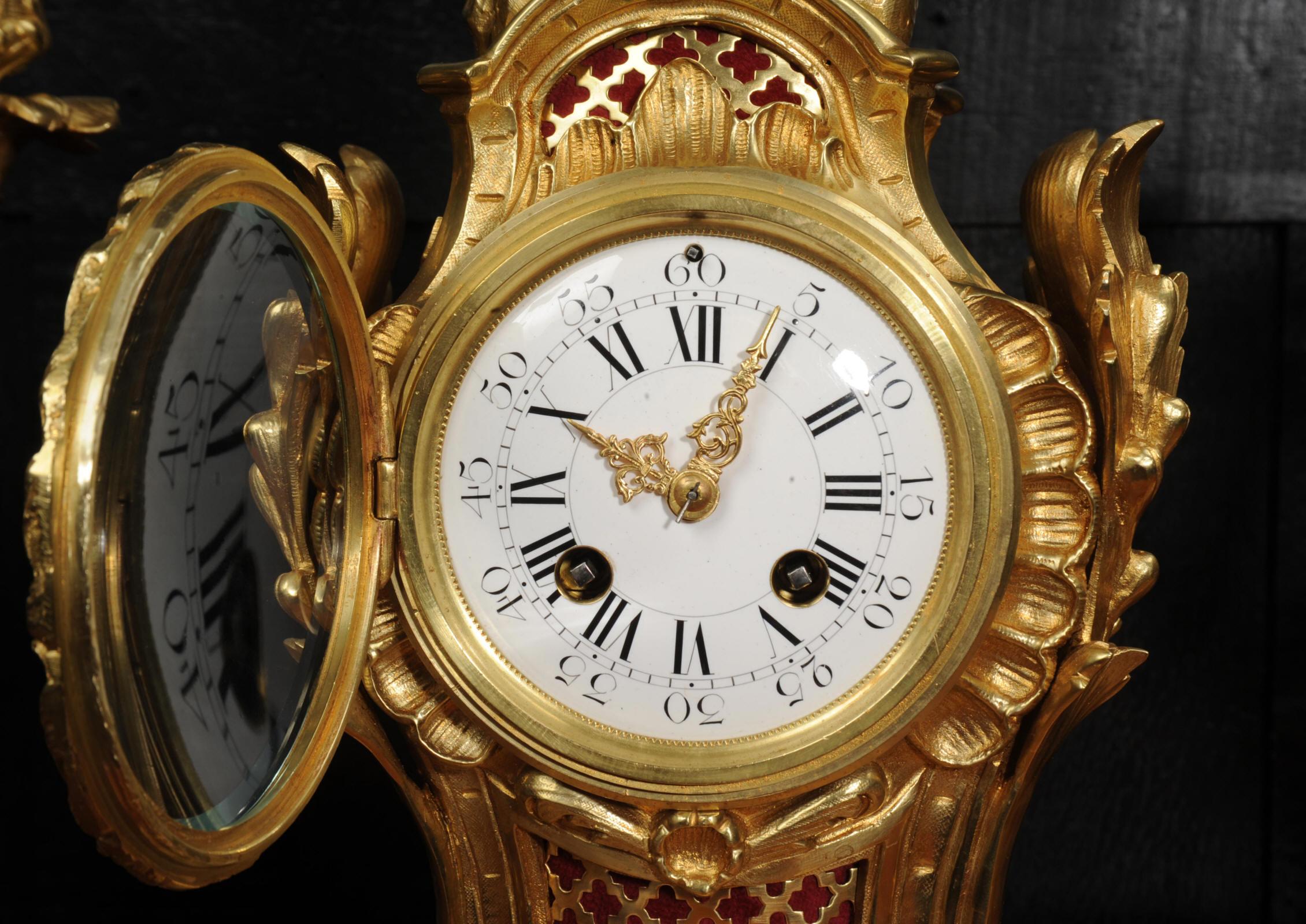 Antique French Ormolu Rococo Clock Set - Cupid For Sale 11