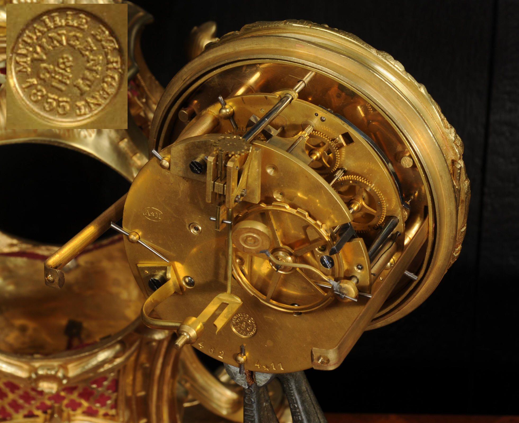 Antique French Ormolu Rococo Clock Set - Cupid For Sale 14