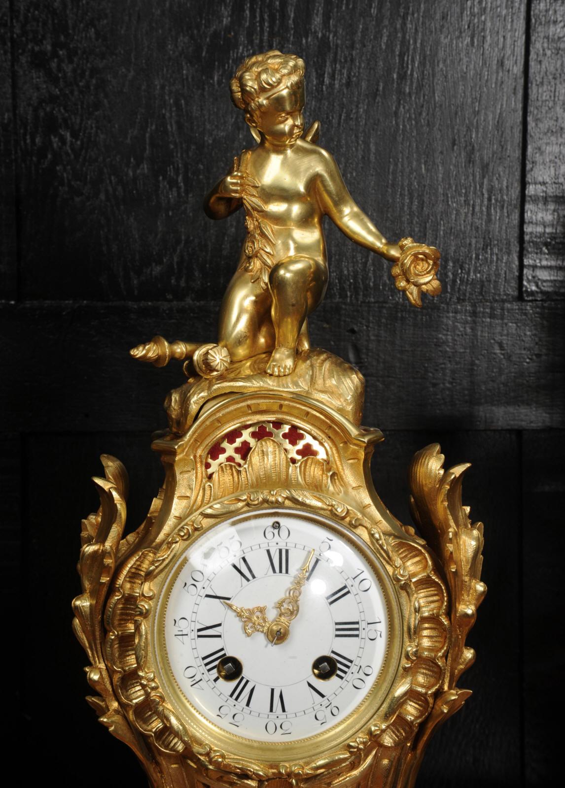 Antique French Ormolu Rococo Clock Set - Cupid For Sale 1