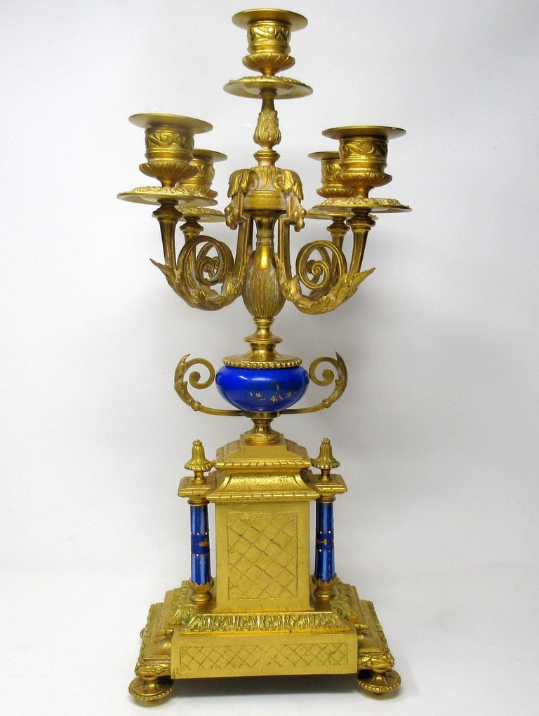 Antique French Ormolu Sevres Blue Porcelain Candelabra France 19th