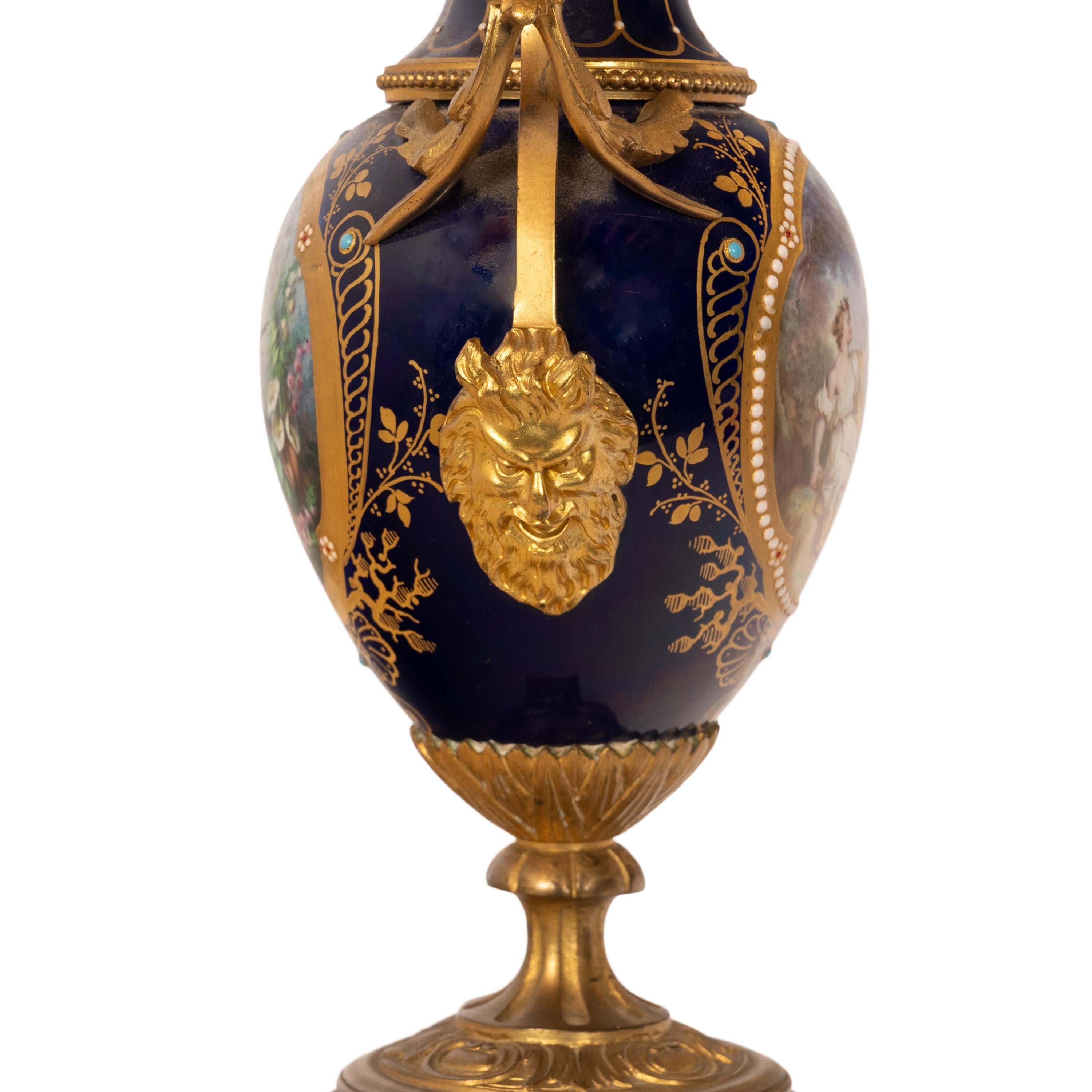 Antique French Ormolu & Sevres Porcelain 3 Piece Clock Candelabra Garniture 1870 For Sale 14