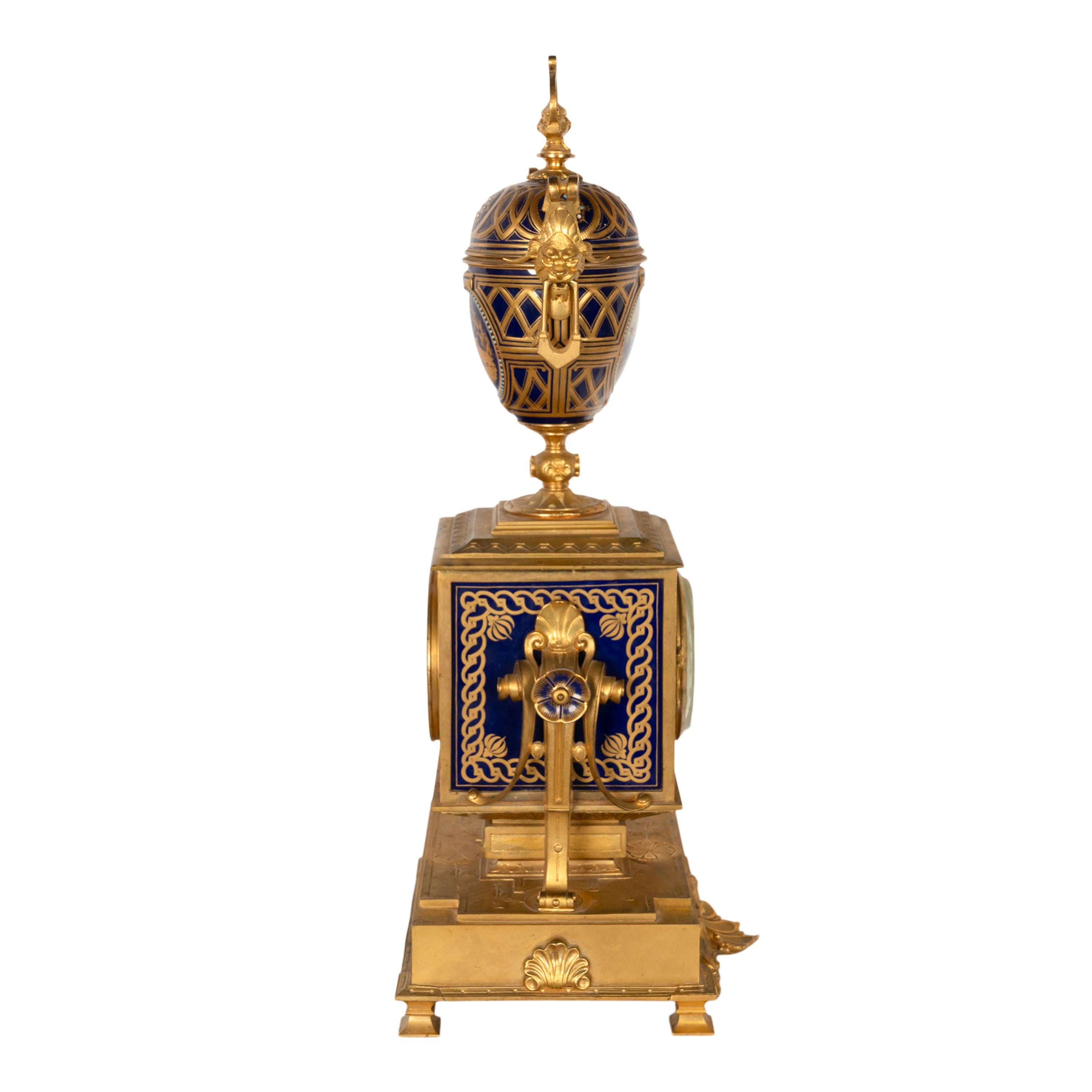 Antique French Ormolu & Sevres Porcelain 3 Piece Clock Candelabra Garniture 1870 In Good Condition For Sale In Portland, OR