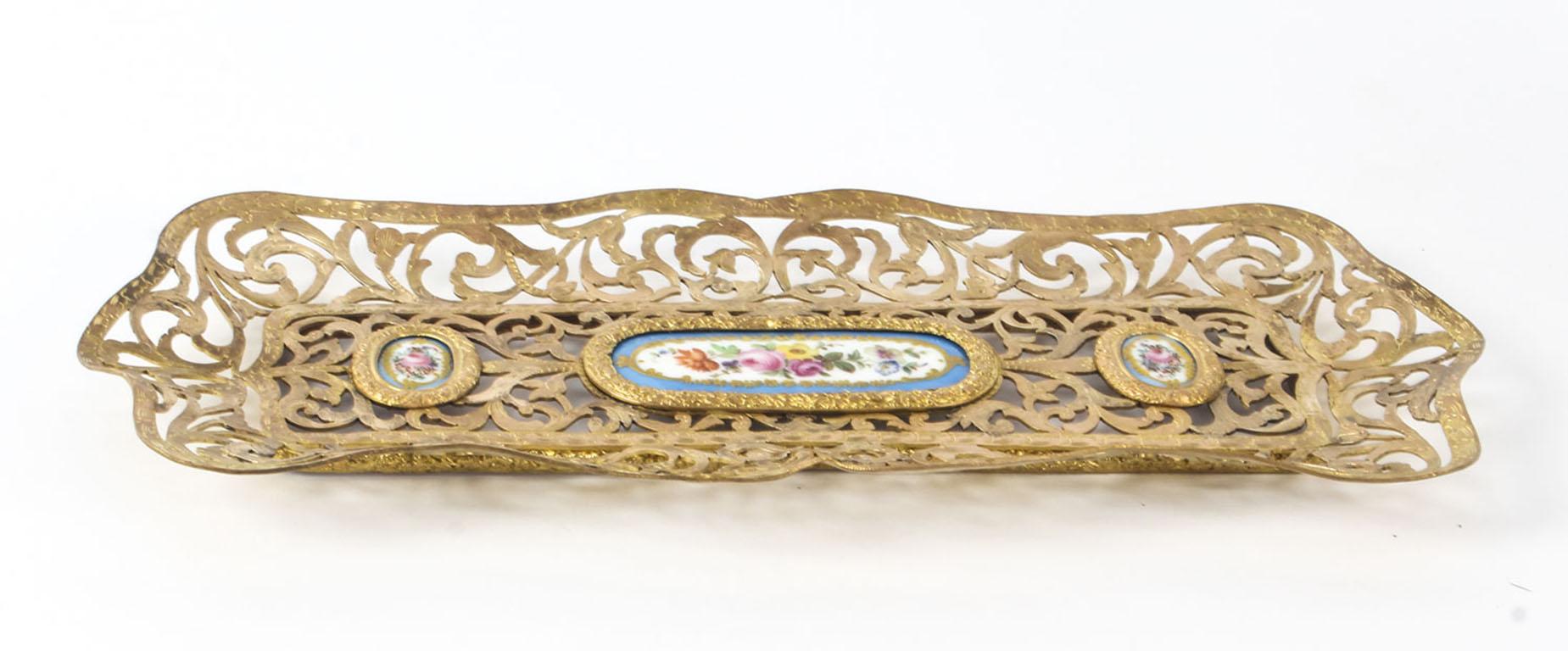 Antique French Ormolu & Sevres Porcelain Pen Tray, 19th Century In Good Condition In London, GB