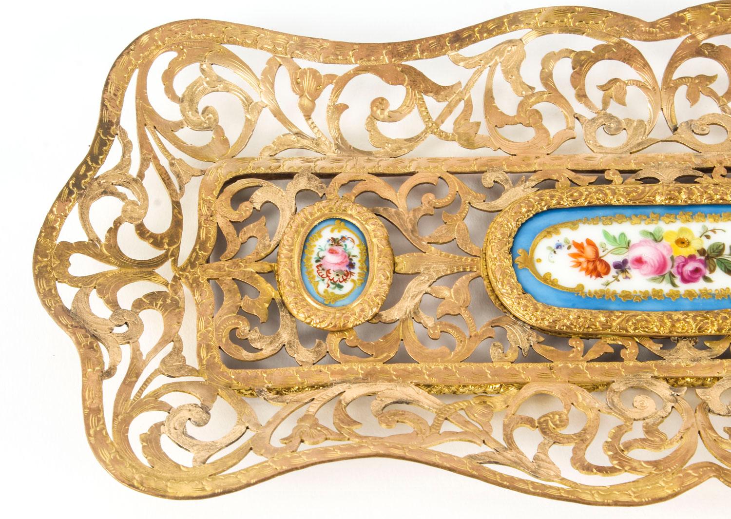 Late 19th Century Antique French Ormolu & Sevres Porcelain Pen Tray, 19th Century