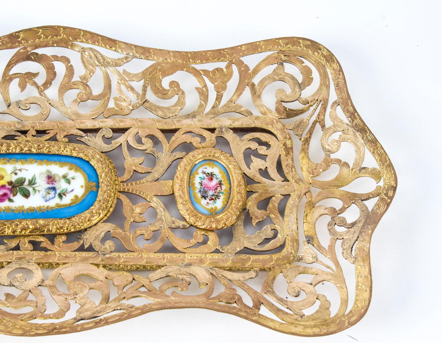 Antique French Ormolu & Sevres Porcelain Pen Tray, 19th Century 1