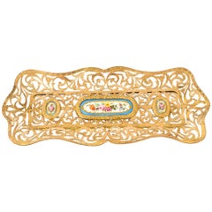 Antique French Ormolu & Sevres Porcelain Pen Tray, 19th Century