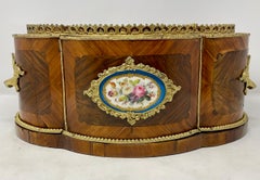 Antique French Ormolu & Sevres Porcelain Satinwood Inlaid Jardinière, Circa 1880