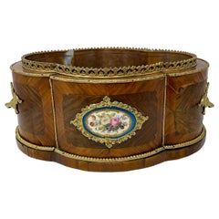 Antique French Ormolu & Sevres Porcelain Satinwood Inlaid Jardinière, Circa 1880