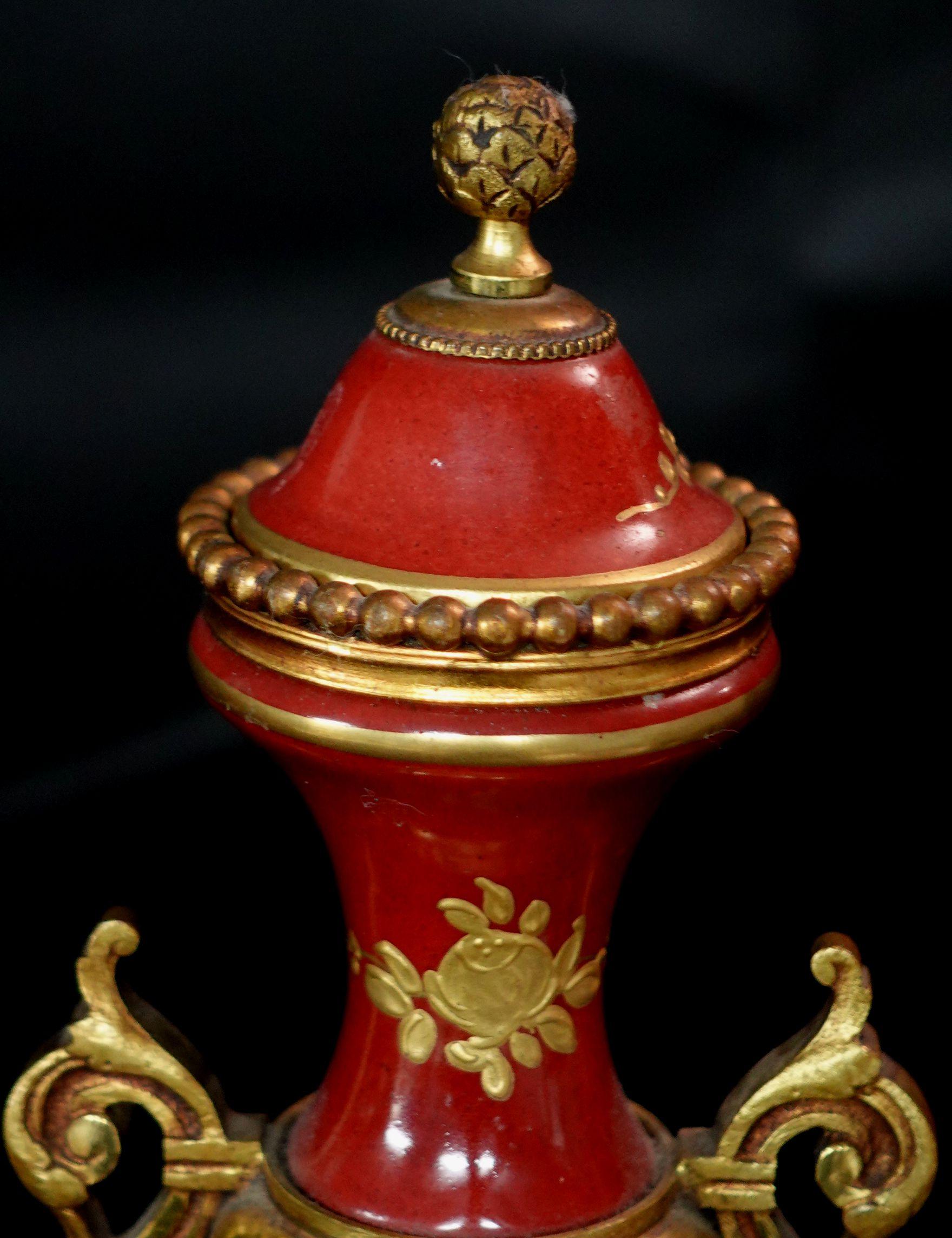 Painted Antique French Ormolu Sevres Style Garniture, 19th Century, Signature and Mark For Sale