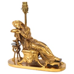 Lampe de table française ancienne en bronze doré à la manière de Pierre-Jules Cavelier 19ème siècle 