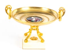 Antique French Ormolu Tazza with Limoges Enamel Plaque, 19th Century