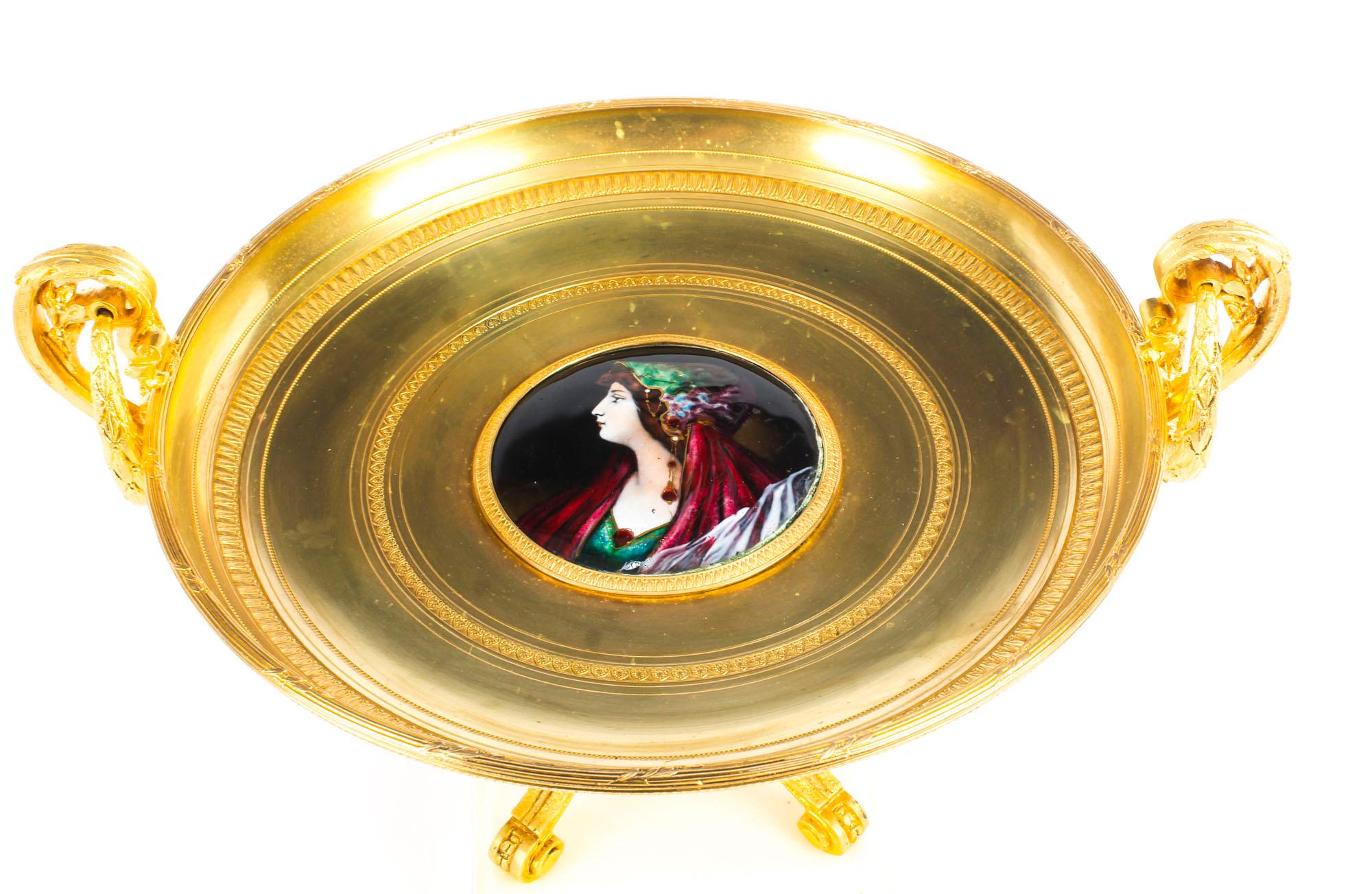 Antique French Ormolu Tazza with Limoges Enamel Plaque, 19th Century In Excellent Condition For Sale In London, GB