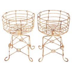 Antique French Ornamental Iron Wire Garden Planter Stands Pair