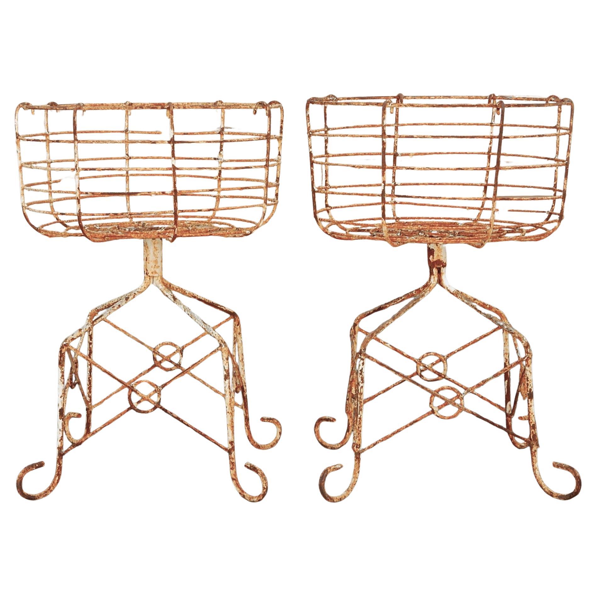 Français Paire de supports pour jardinières en fer ornemental français antique en vente