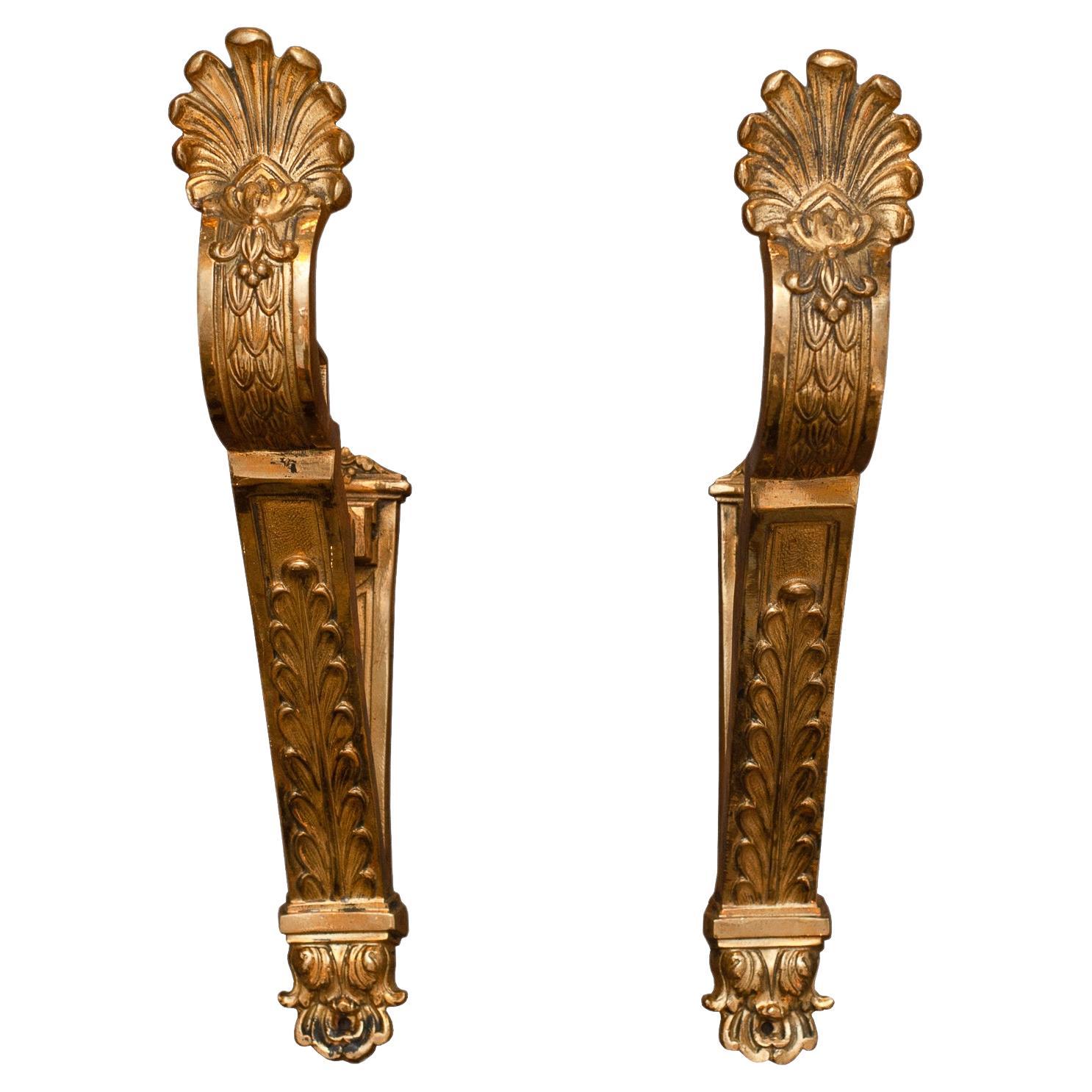 Supports de tige de rideau français anciens en bronze orné 