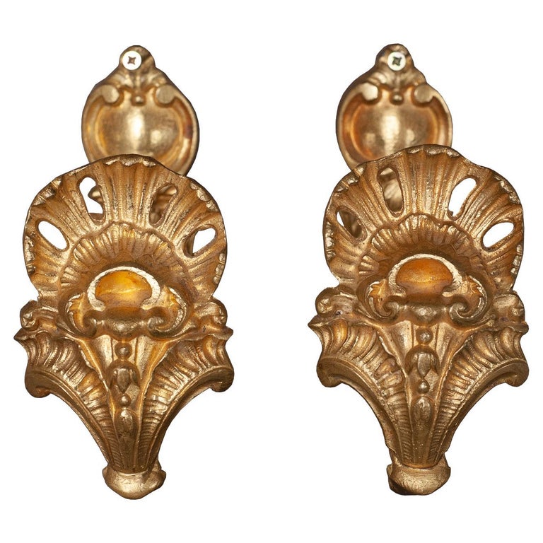 Antique French Ornate Bronze Curtain Rod Support Brackets For Sale at 1stDibs