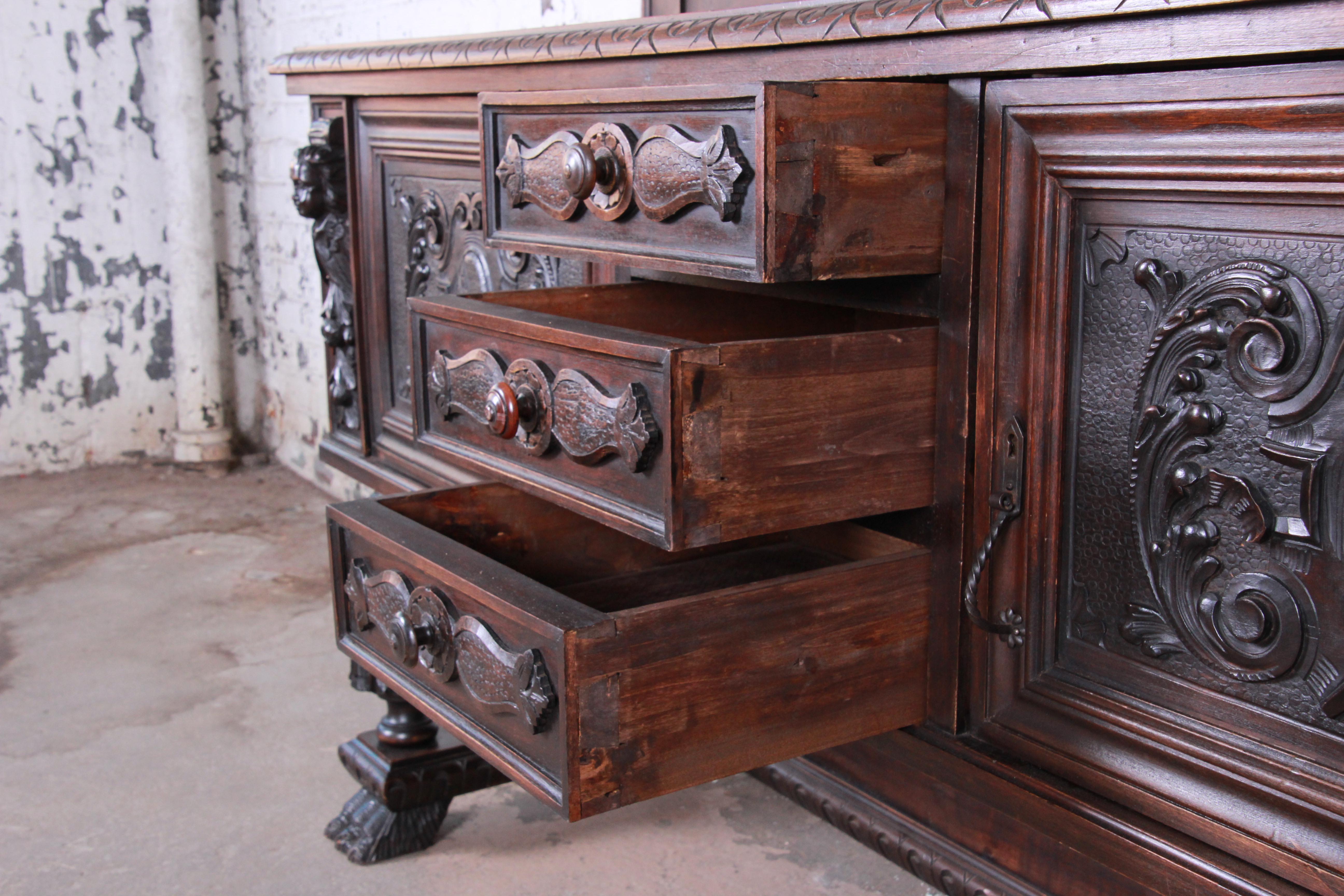 Antique French Ornate Carved Black Forest Sideboard or Bar Cabinet, circa 1890 2