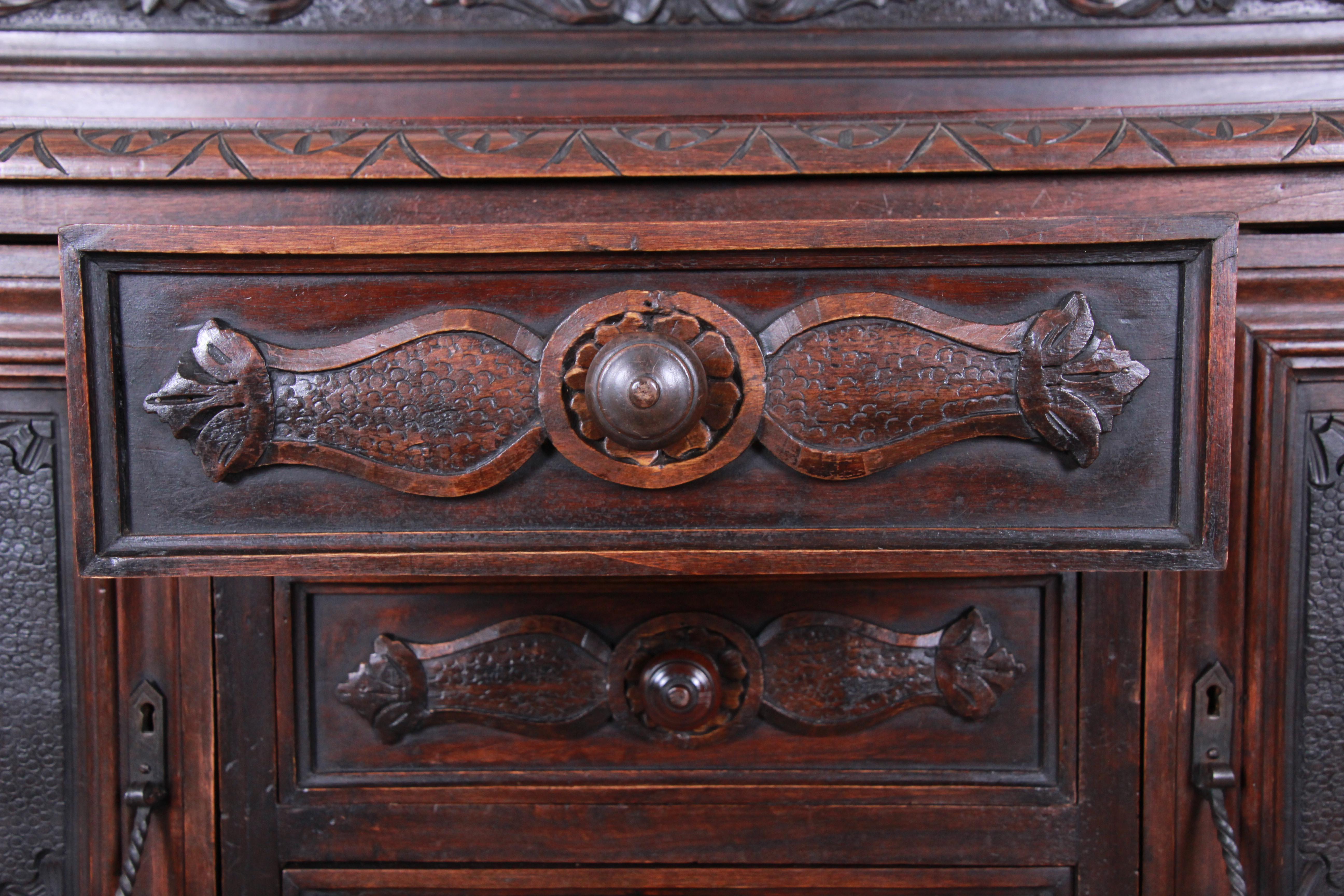 Antique French Ornate Carved Black Forest Sideboard or Bar Cabinet, circa 1890 3