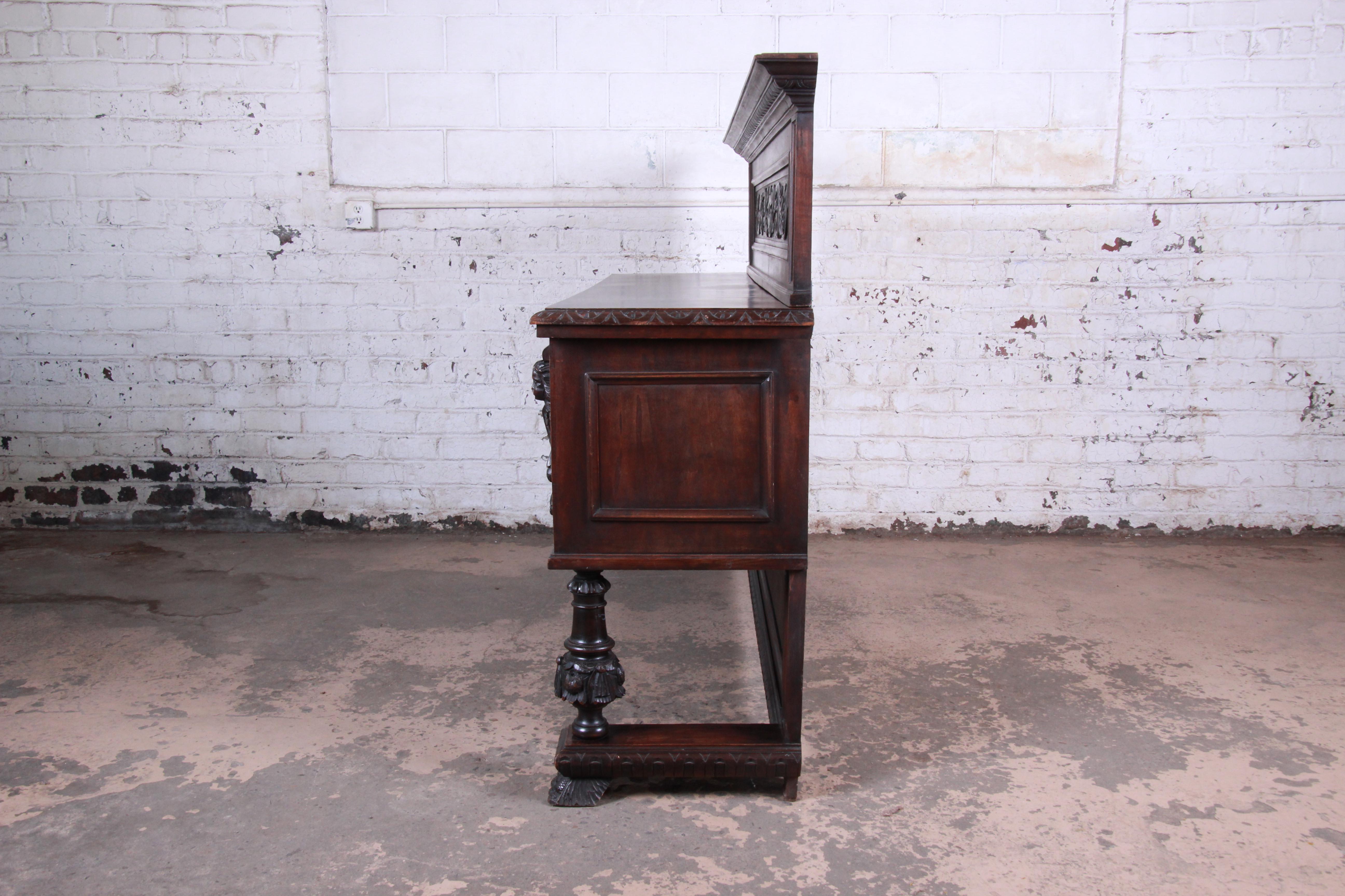 Antique French Ornate Carved Black Forest Sideboard or Bar Cabinet, circa 1890 4