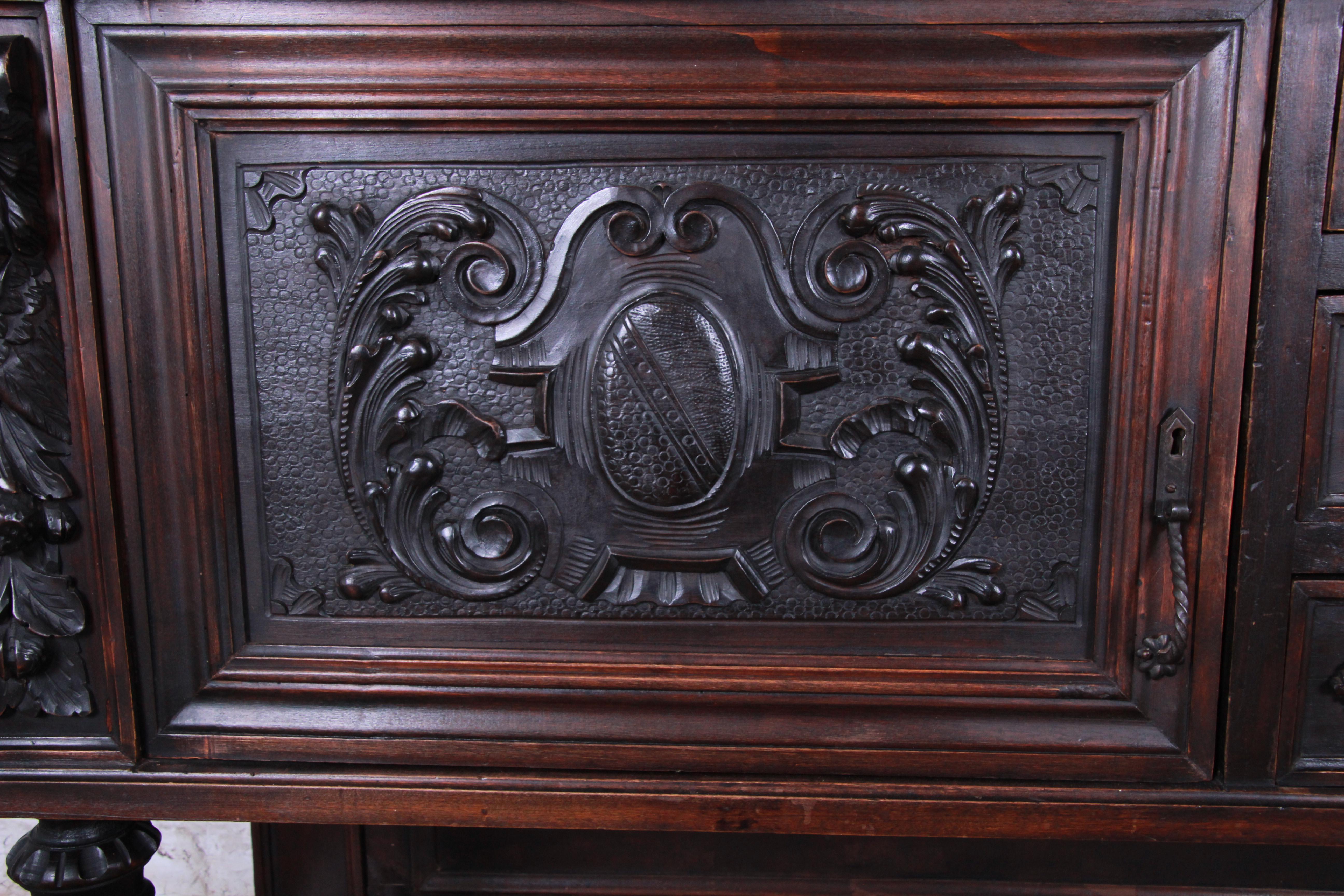 Antique French Ornate Carved Black Forest Sideboard or Bar Cabinet, circa 1890 1