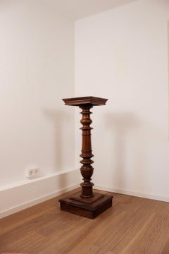 Antique French Ornate Turned Wooden Display Collem pillar with square Top