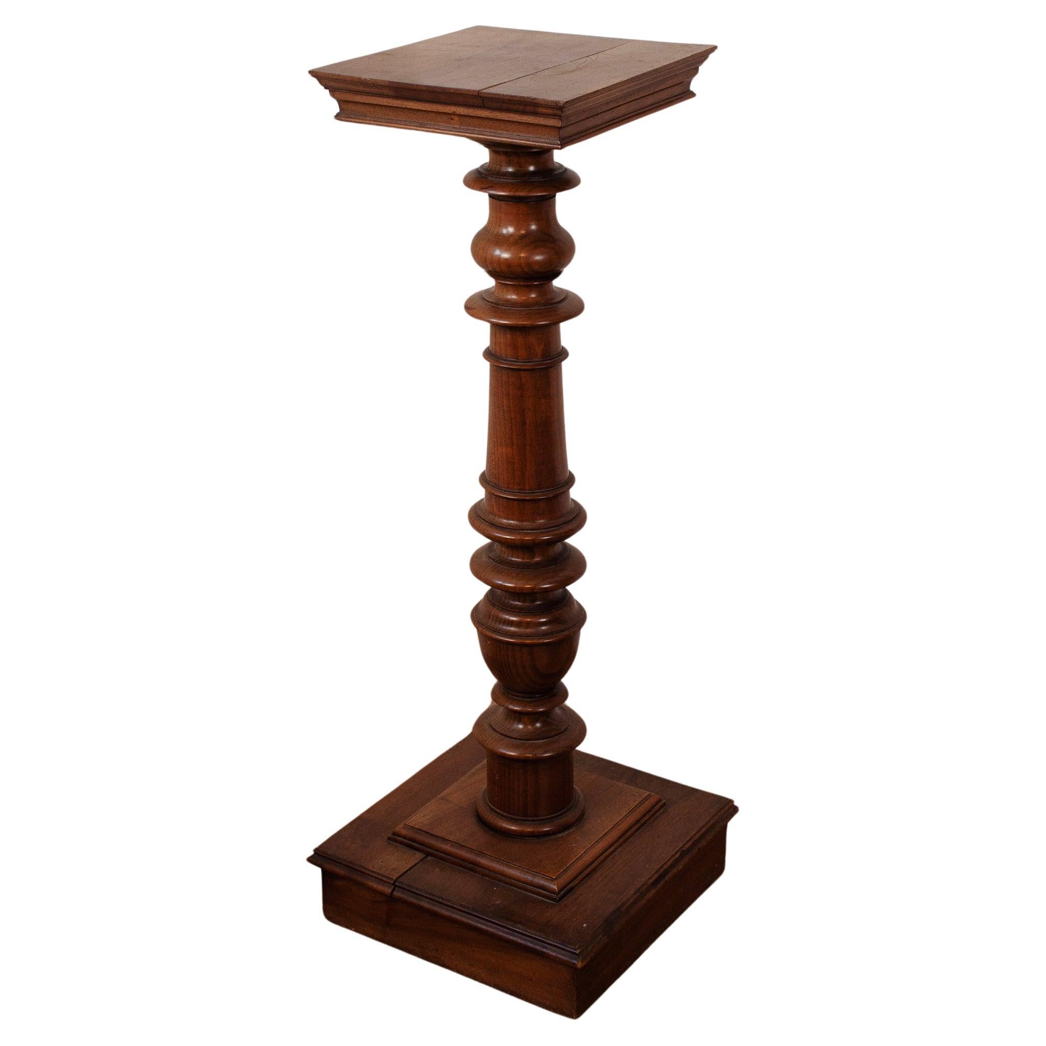 Antique French Ornate Turned Wooden Display Collem pillar with square Top