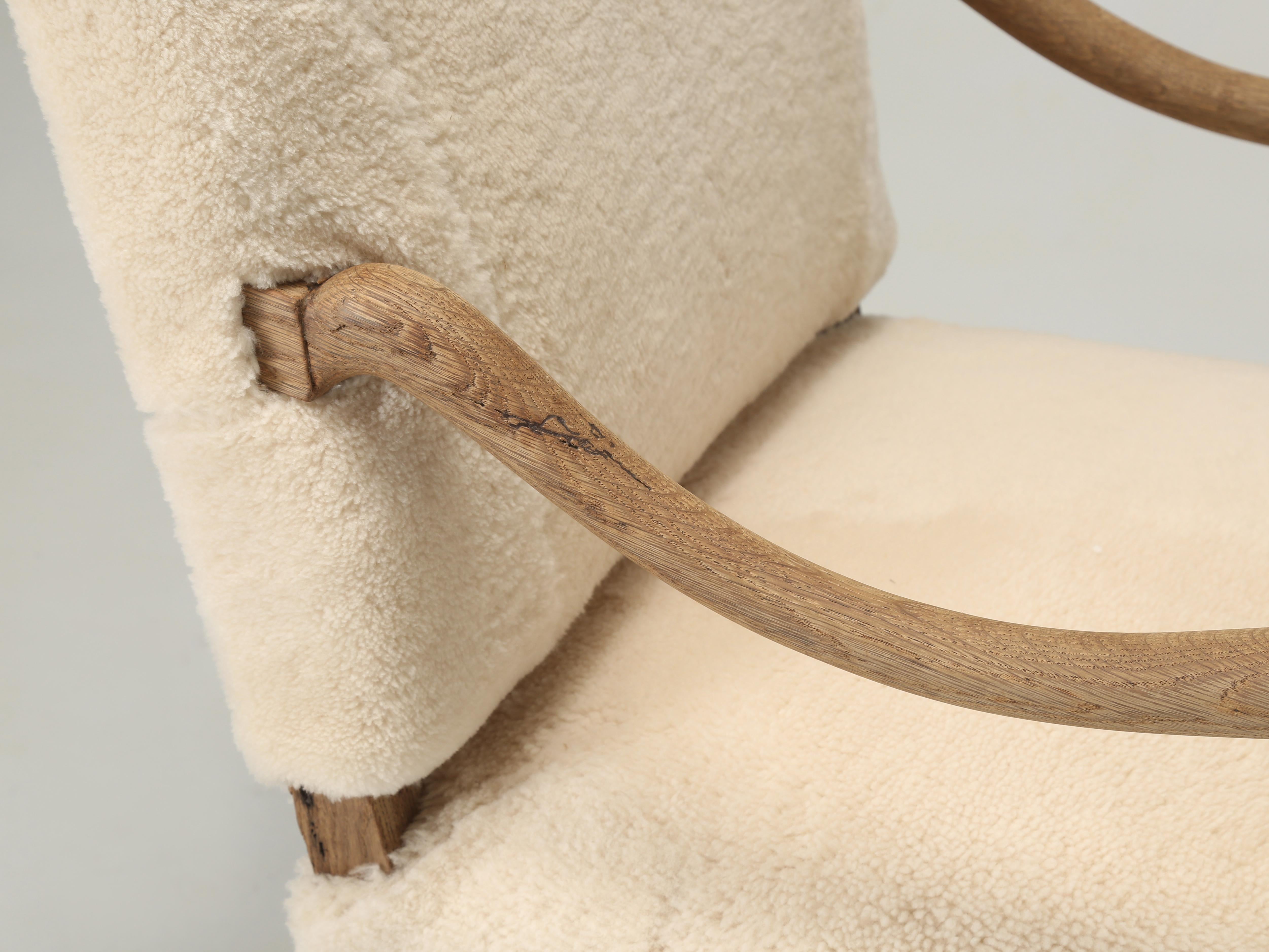 Sheepskin Antique French Os De Mouton Arm Chair in Shearling Properly Restored c1800’s.