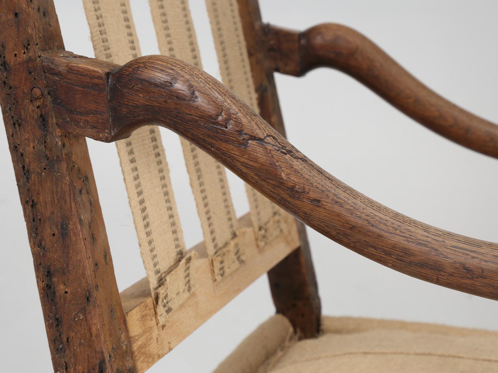 Antique French large armchair, in the style of Os De Mouton, which first appeared in the time of Louis XIII. Os De Mouton means; sheep or mutton bone. Our old plank restoration department rebuilt the frame, while our old plank upholstery department,