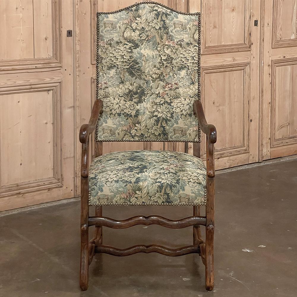 Louis XIV Antique French Os de Mouton Armchair with Tapestry For Sale
